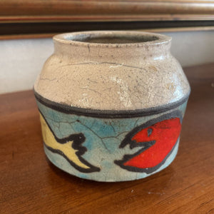 Raku Pottery- Colourfish Fish Pot- Does Not Hold Water