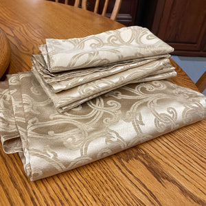 120" Gold Flourish Table Cloth and Serviettes - Set of 12