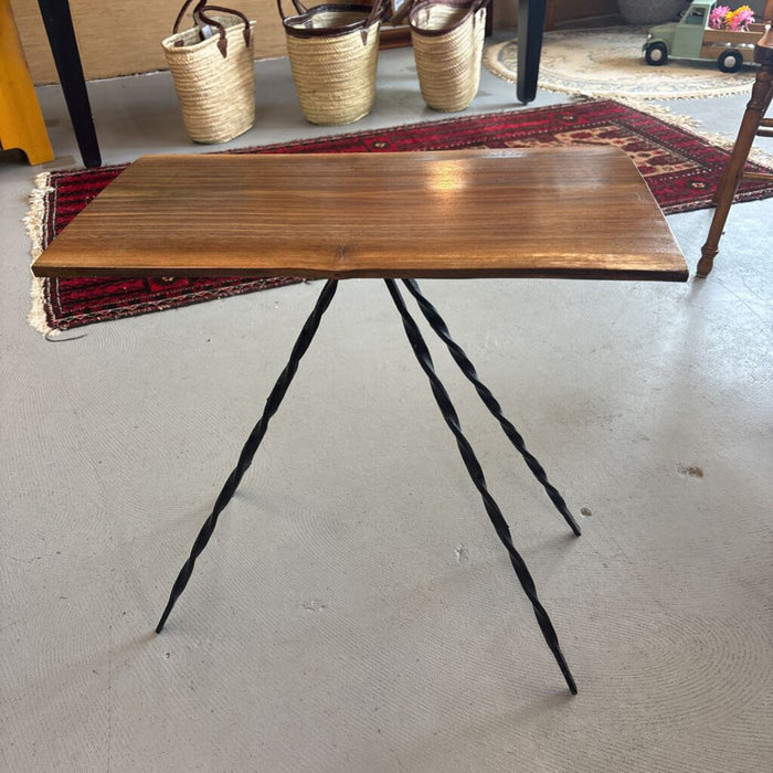 Indoor/Outdoor Walnut Side Table w Metal Base