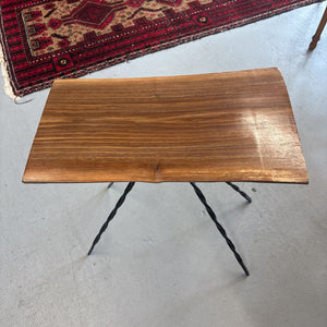 Indoor/Outdoor Walnut Side Table w Metal Base