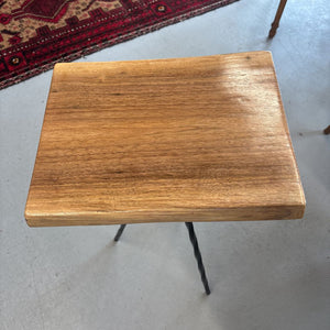 Indoor/Outdoor Walnut Side Table w Metal Base