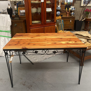 Indoor/Outdoor Red Cedar Dining Table w Metal Base