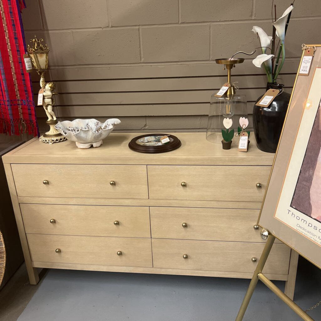 Cream 6-Drawer Dresser w Gold Round Hardware
