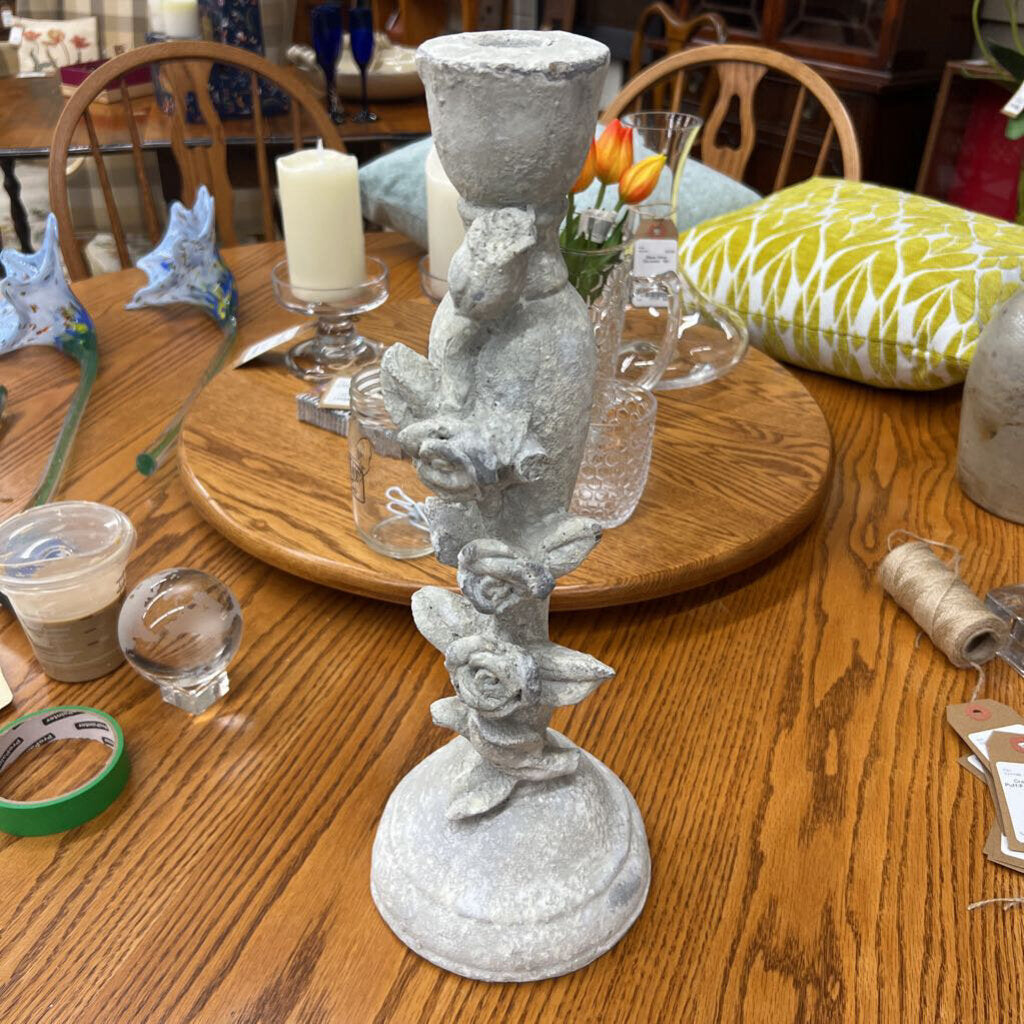 Tall Ornate Cement Look Candle Holder