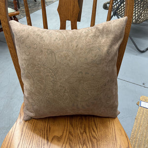 Small Beige Throw Pillow w Distressed Paisley Microfiber Fabric