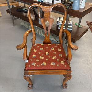 Walnut Armchair w Flowered Needlepoint Seat