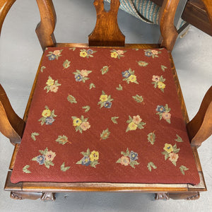 Walnut Armchair w Flowered Needlepoint Seat