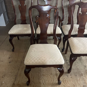 Cherry Dining Chairs w Cream Fabric 2 Arm, 4 Reg