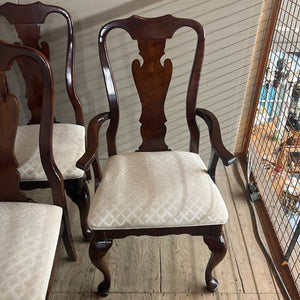 Cherry Dining Chairs w Cream Fabric 2 Arm, 4 Reg