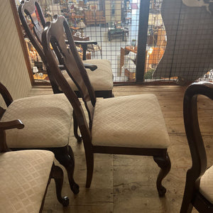 Cherry Dining Chairs w Cream Fabric 2 Arm, 4 Reg
