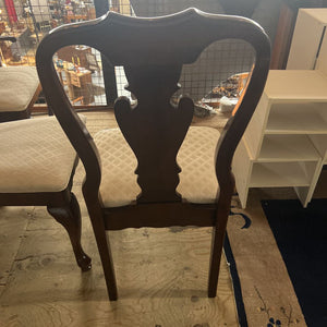 Cherry Dining Chairs w Cream Fabric 2 Arm, 4 Reg