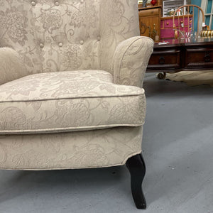 Grey/Taupe Baroque Fabric Arm Chair w Black Legs