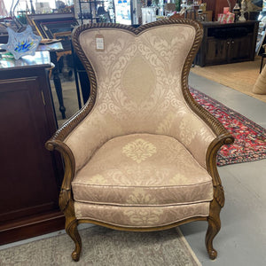 Blush Satin Fabric, Walnut Arm Chair