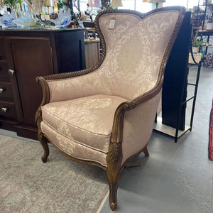 Blush Satin Fabric, Walnut Arm Chair