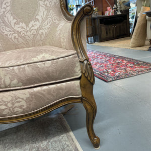 Blush Satin Fabric, Walnut Arm Chair