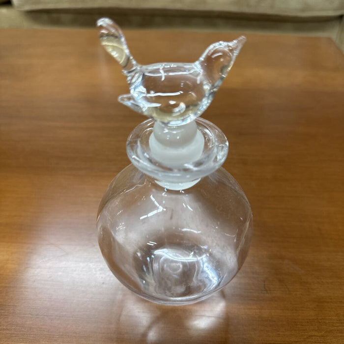 Vintage Glass Perfume Bottle w Bird Topper