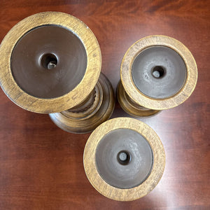 Set of 3 - Wood Carved Pillar/Taper Candle Holders
