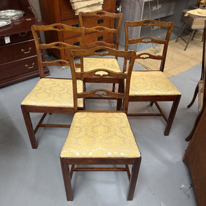 Set of 4 - Antique Mahogany Chairs w Cream Satin Seat