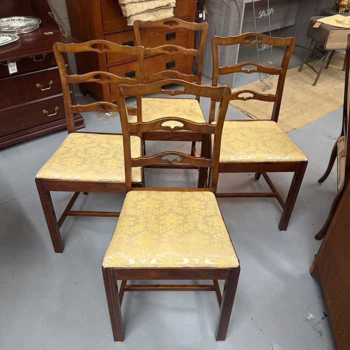 Set of 4 - Antique Mahogany Chairs w Cream Satin Seat
