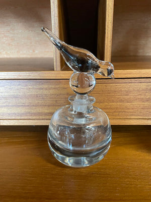 Vintage Weighted Glass Perfume Bottle w Bird Stopper