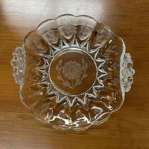W.J. Hughes Folded Glass Plate w Scalloped Edges and Etched Cornflower Design