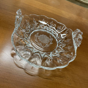 W.J. Hughes Folded Glass Plate w Scalloped Edges and Etched Cornflower Design
