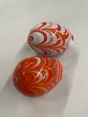 Orange and White Swirl Artisanal Murano Glass Eggs - Set of 2