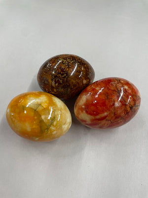 Alabaster Marble Decorative Artisanal Eggs - Set of 3 - Red, Amber, and Brown