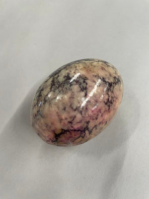 Alabaster Marble Decorative Artisanal Eggs - Set of 3 - Cream, Blush, and Pink w Black Inclusions