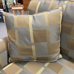 Highland Furniture Taupe & Blue Checked Contemporary Sofa- Feather Filled