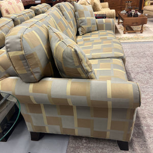Highland Furniture Taupe & Blue Checked Contemporary Sofa- Feather Filled