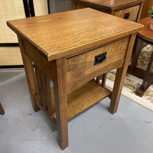 Solid Oak - Mission Styled - Side Table w Drawer & Lower Shelf