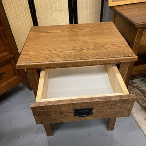 Solid Oak - Mission Styled - Side Table w Drawer & Lower Shelf