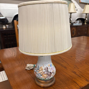 White Porcelain Lamp w Greek Motif (Horses) & Cream Shade