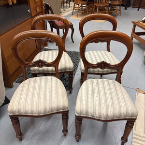 Set of 4 - Antique Balloon Back Chairs - Tulip Striped Seat