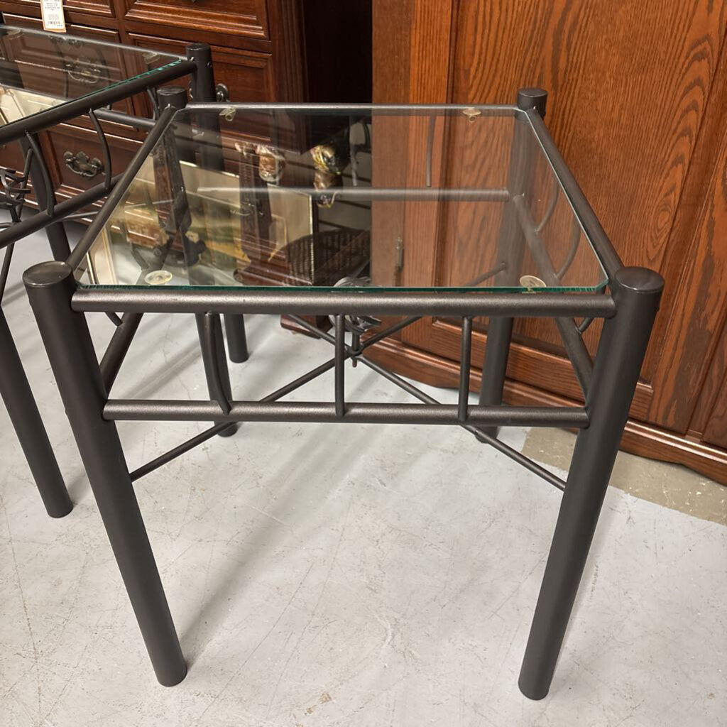 Black Metal Side Table w Glass Top