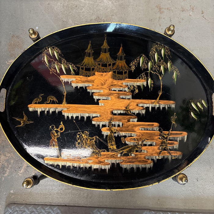 Vintage Oval Asian Tray on Metal Frame