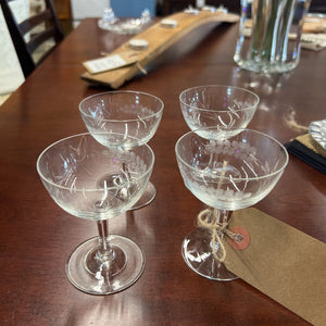 Set of 4 Vintage Wheat Etched MCM Champagne/Sorbet Glasses