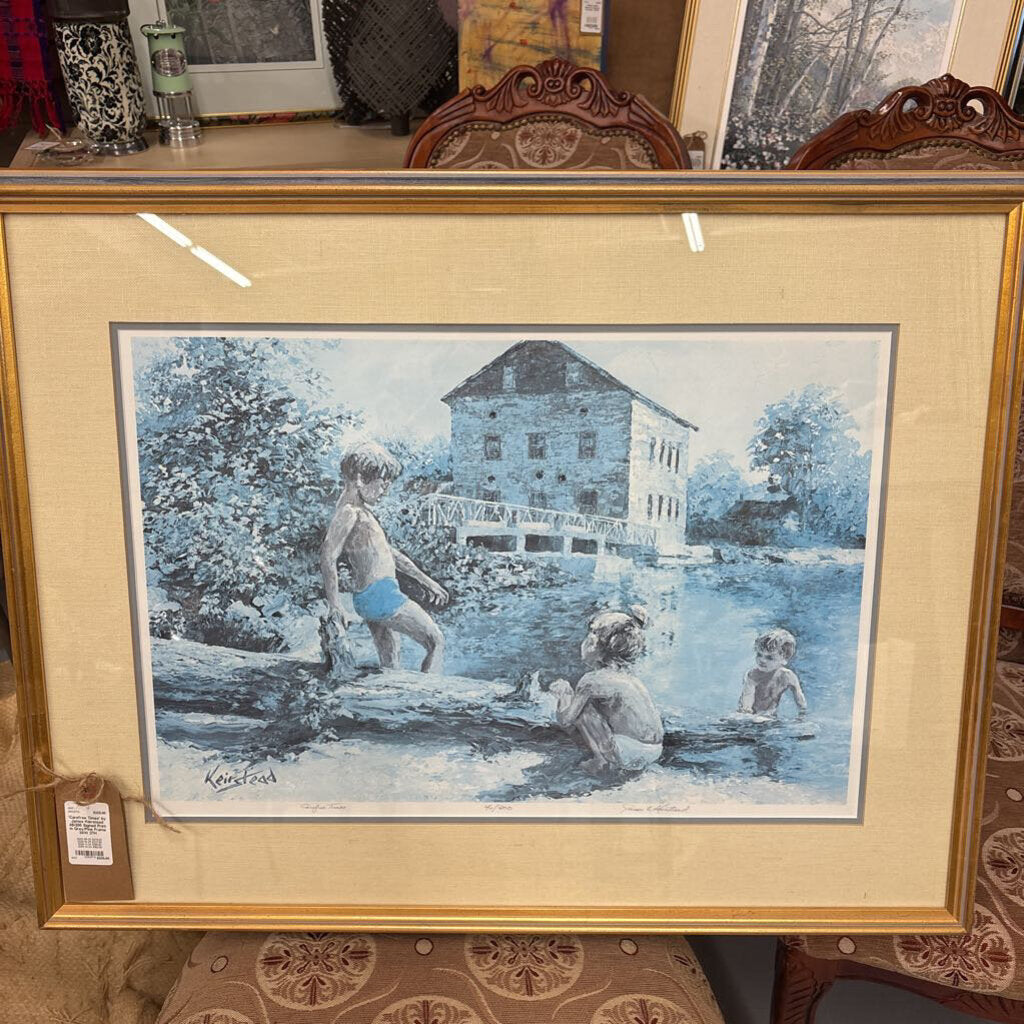 'Carefree Times' by James Kierstead 46/200 Signed Print in Grey/Pine Frame
