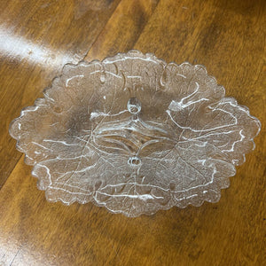 Vintage Frosted Glass Cabbage Leaf Candy Dish