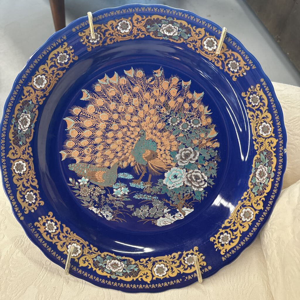 Decorative Hanging Plate w Peacock & Floral Design