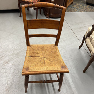 Set of 4 Antique Pine Chairs w Rush Seats