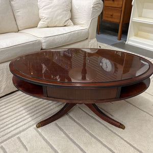 Mahogany Oval Coffee Table w Glass Top