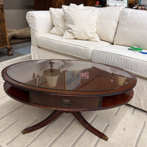 Mahogany Oval Coffee Table w Glass Top
