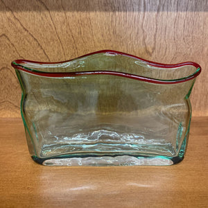 Warped Glass Long Oval Vase w Red Rim
