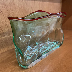 Warped Glass Long Oval Vase w Red Rim