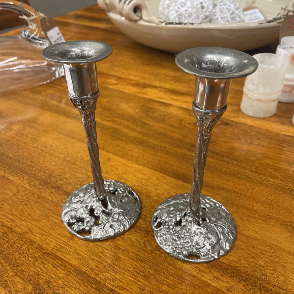 Arthur Court Pewter Candlestick Holders - Grapevine Motif (Set of 2)