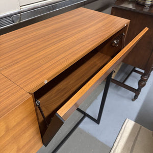 Black Lacquered Steel & Walnut Drop Down Desk/Console w Wall Mount Mirror