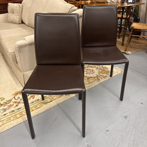 PAIR Leather Dining Chairs with Accent Hand Stitching
