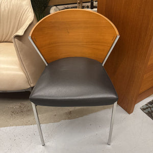 Black Leather Designer (Philippe Starck) Chair by Calligaris - Walnut Back, Chrome Legs